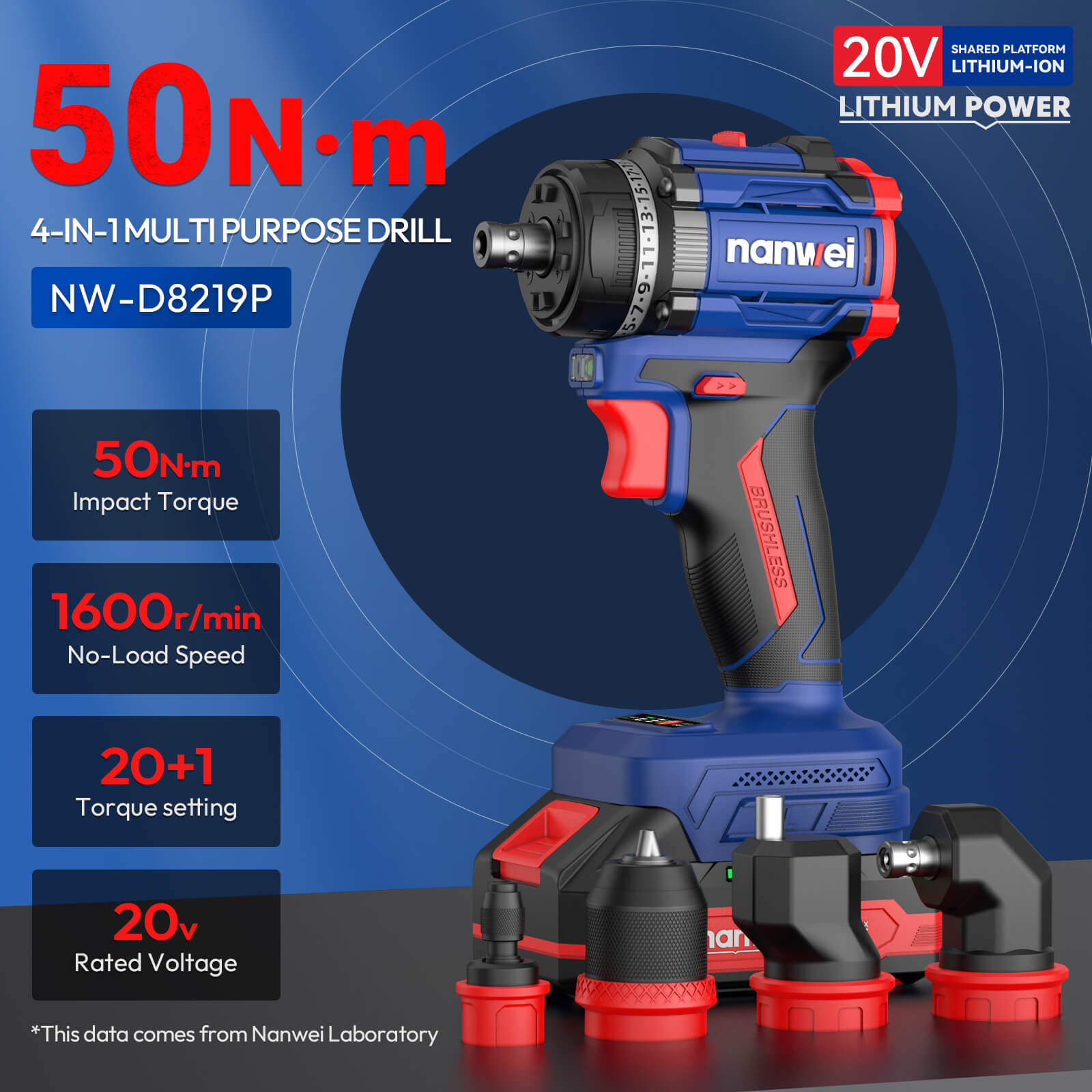 20V 4 IN 1 Multi Head Cordless Drill Set D8219P