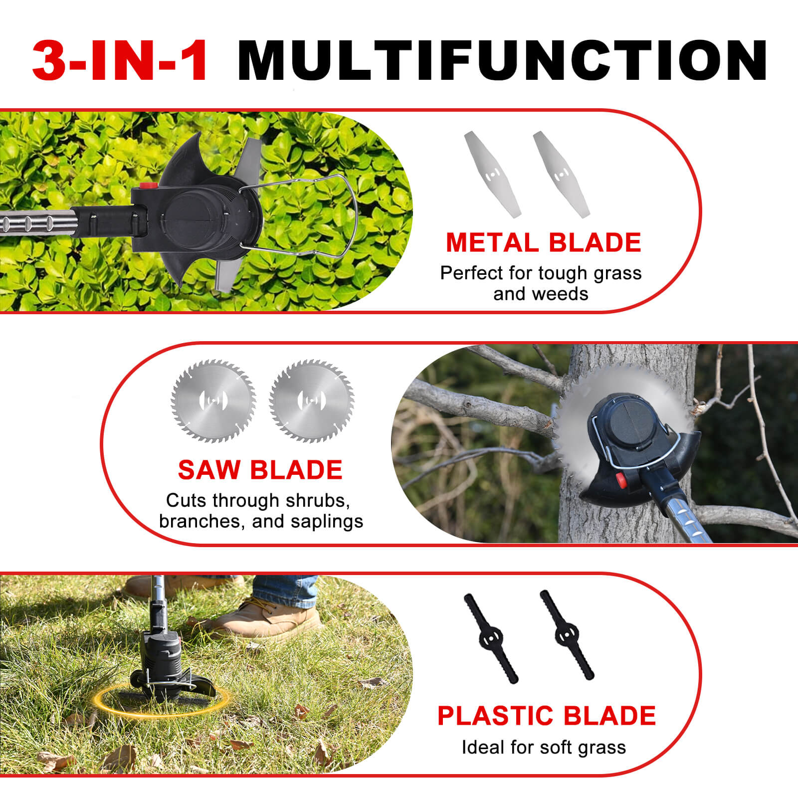 21V Cordless Foldable Weed Wacker 6 Inch 3 In 1 W/3.0Ah Battery-2