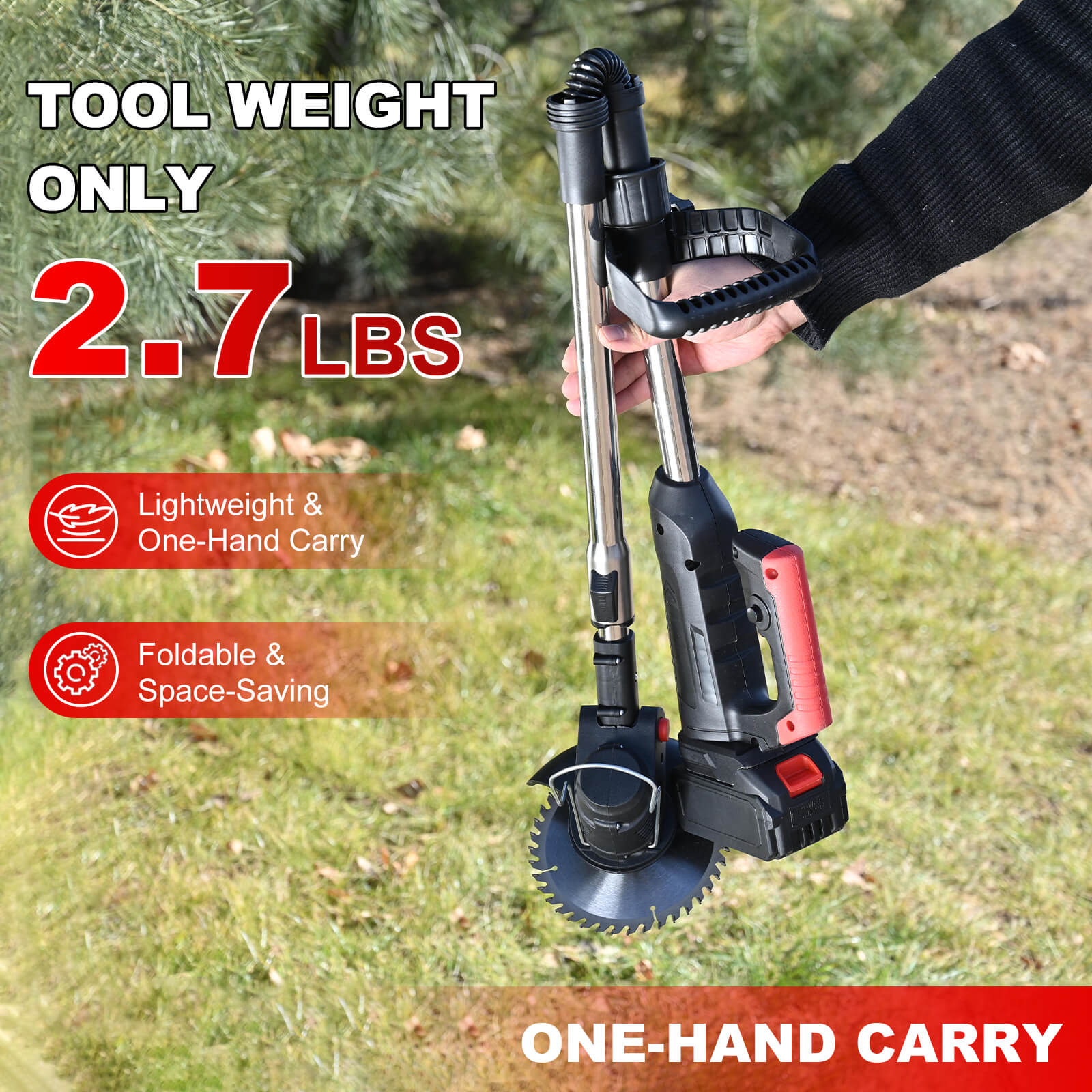 21V Cordless Foldable Weed Wacker 6 Inch 3 In 1 W/3.0Ah Battery-6