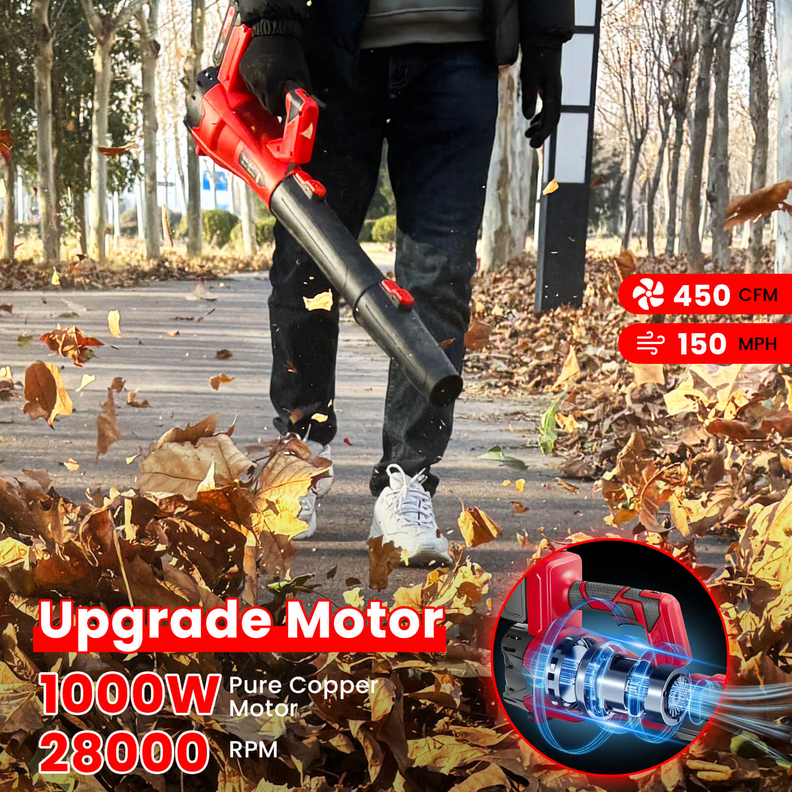 21V Electric Cordless Leaf Blower with 2*3.0Ah Batteries and Charger 6 Speed Mode for Lawn Care, Patio, Blowing Leaves-2