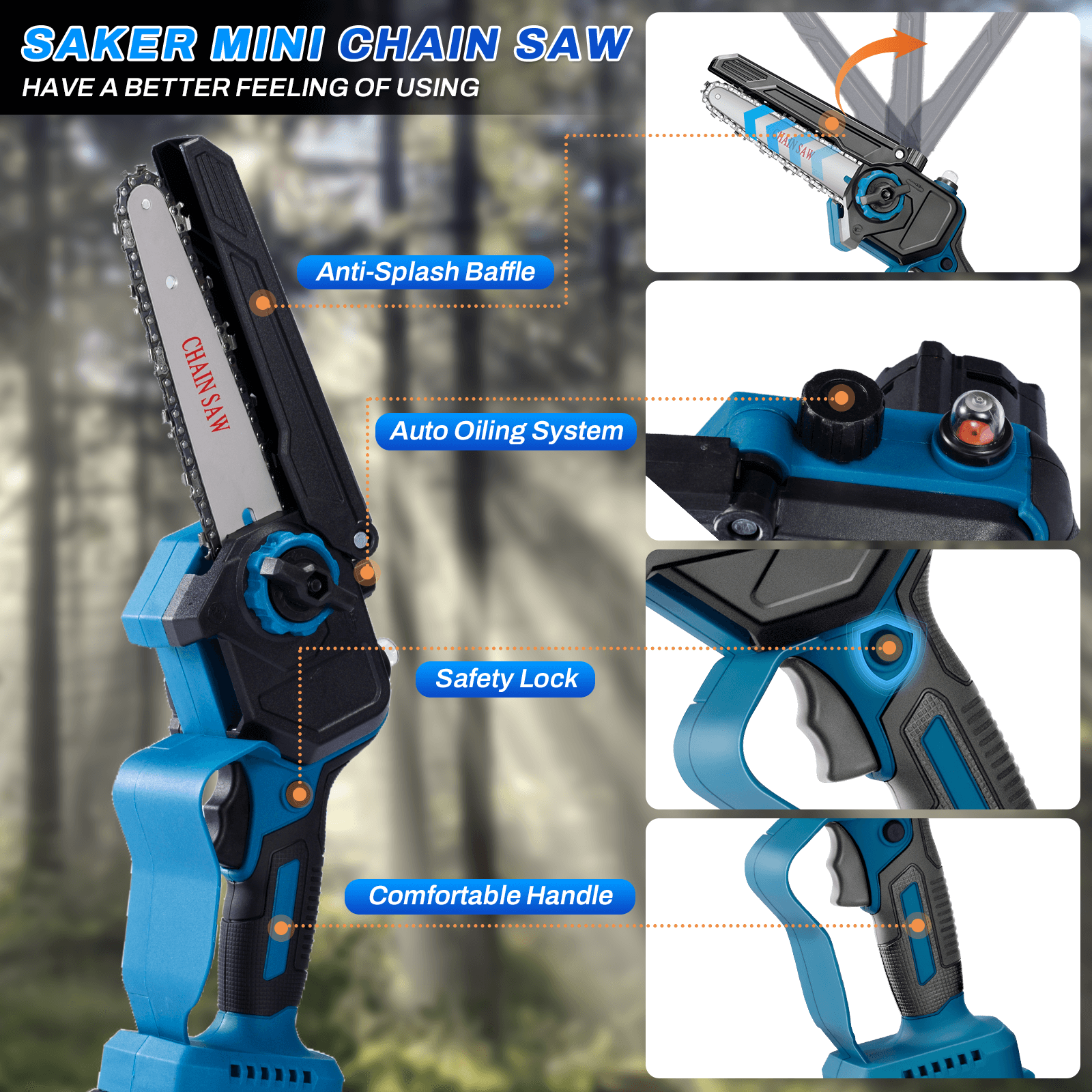 6-8 In Auto Oiler Battery-Powered Cordless Brushless Mini Chainsaw for DIY & Landscaping-4
