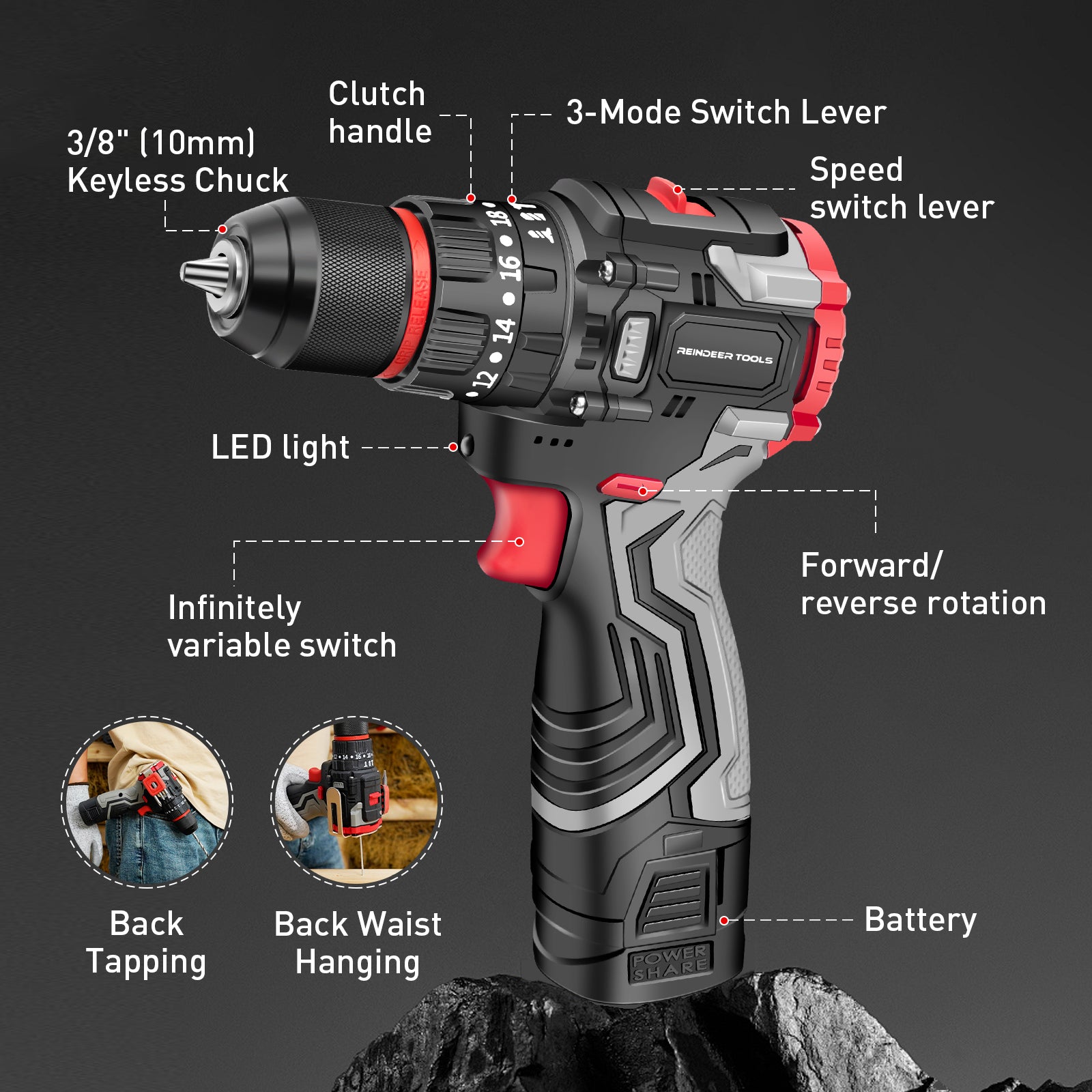Reindeer Tools Rudolph 16V 3/8" Cordless Impact Drill Driver Kit