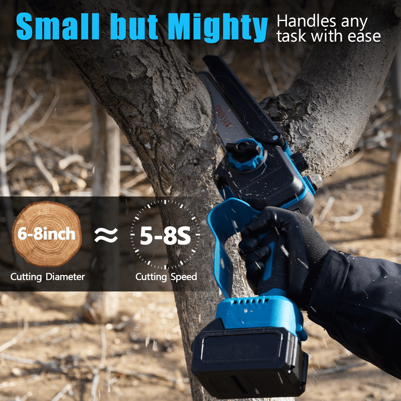 6 and 8 Brushless Motor Cordless Electric Mini Chainsaw with Auto Oiler for Garden & Yard-3
