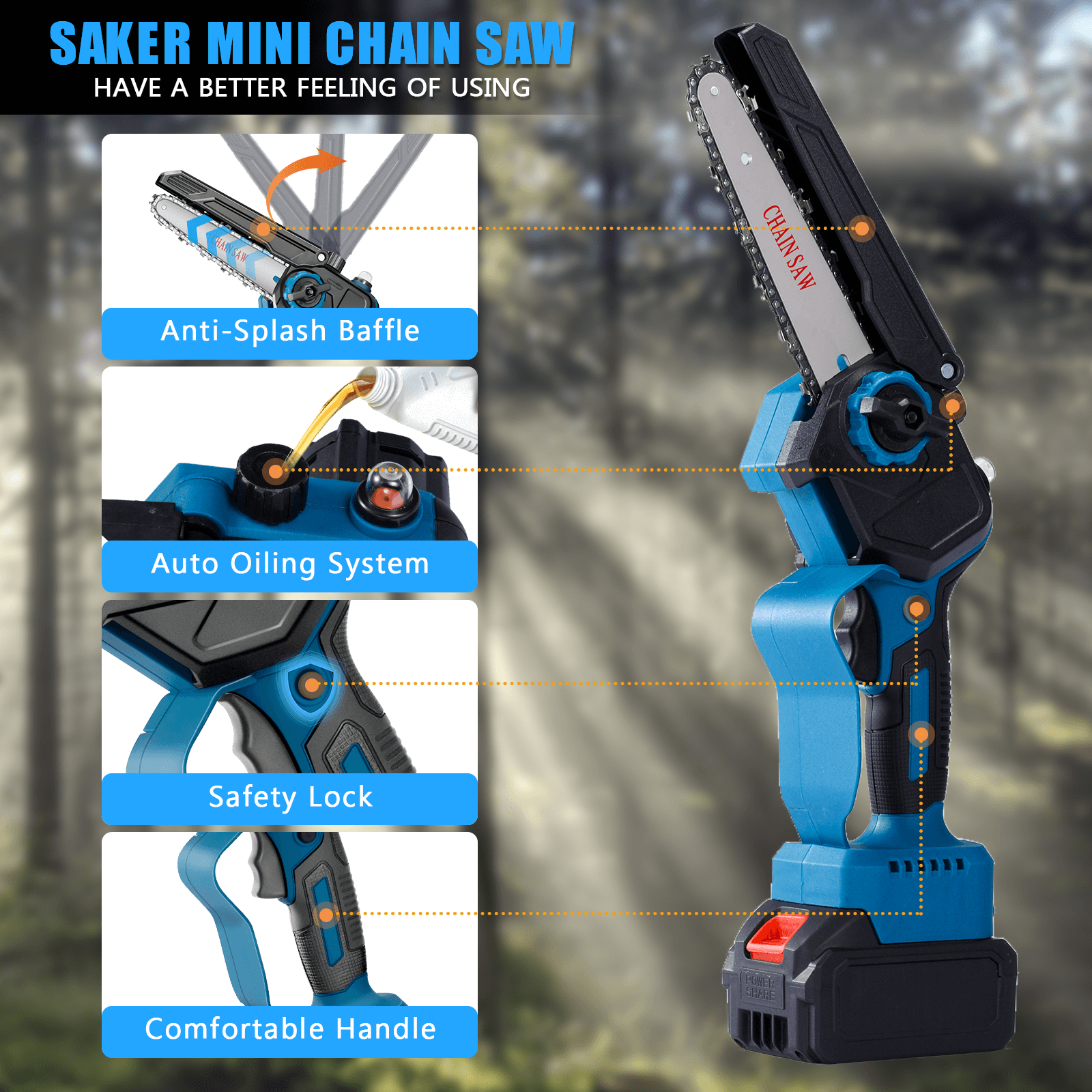 6 and 8 Brushless Motor Cordless Electric Mini Chainsaw with Auto Oiler for Garden & Yard-4