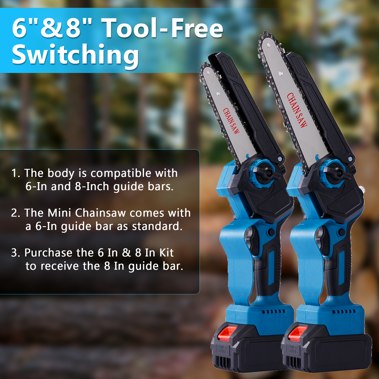 6/8 In Auto Oiler Battery-Powered Cordless Brushless Mini Chainsaw for DIY & Landscaping