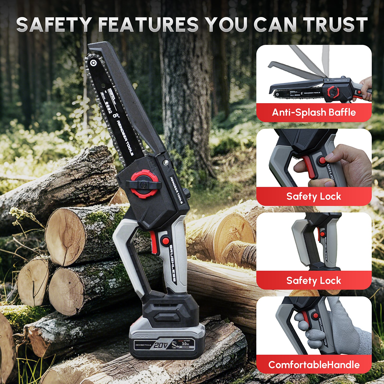 Reindeer Tools Dasher Cordless Mini Chainsaw – 6" / 8" Kit