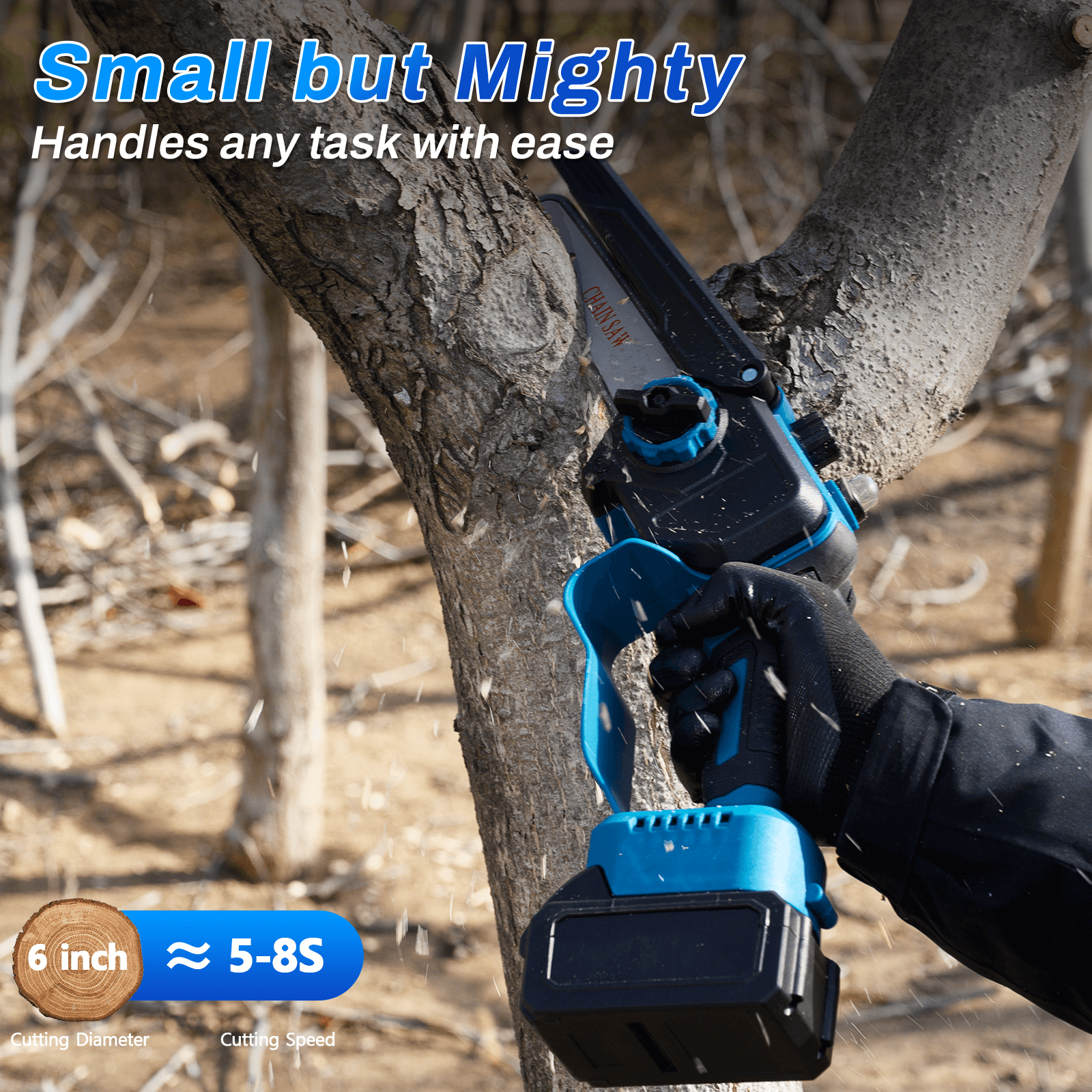 Auto Oiler Battery-Powered 6" Cordless Brushless Mini Chainsaw for DIY & Landscaping-4