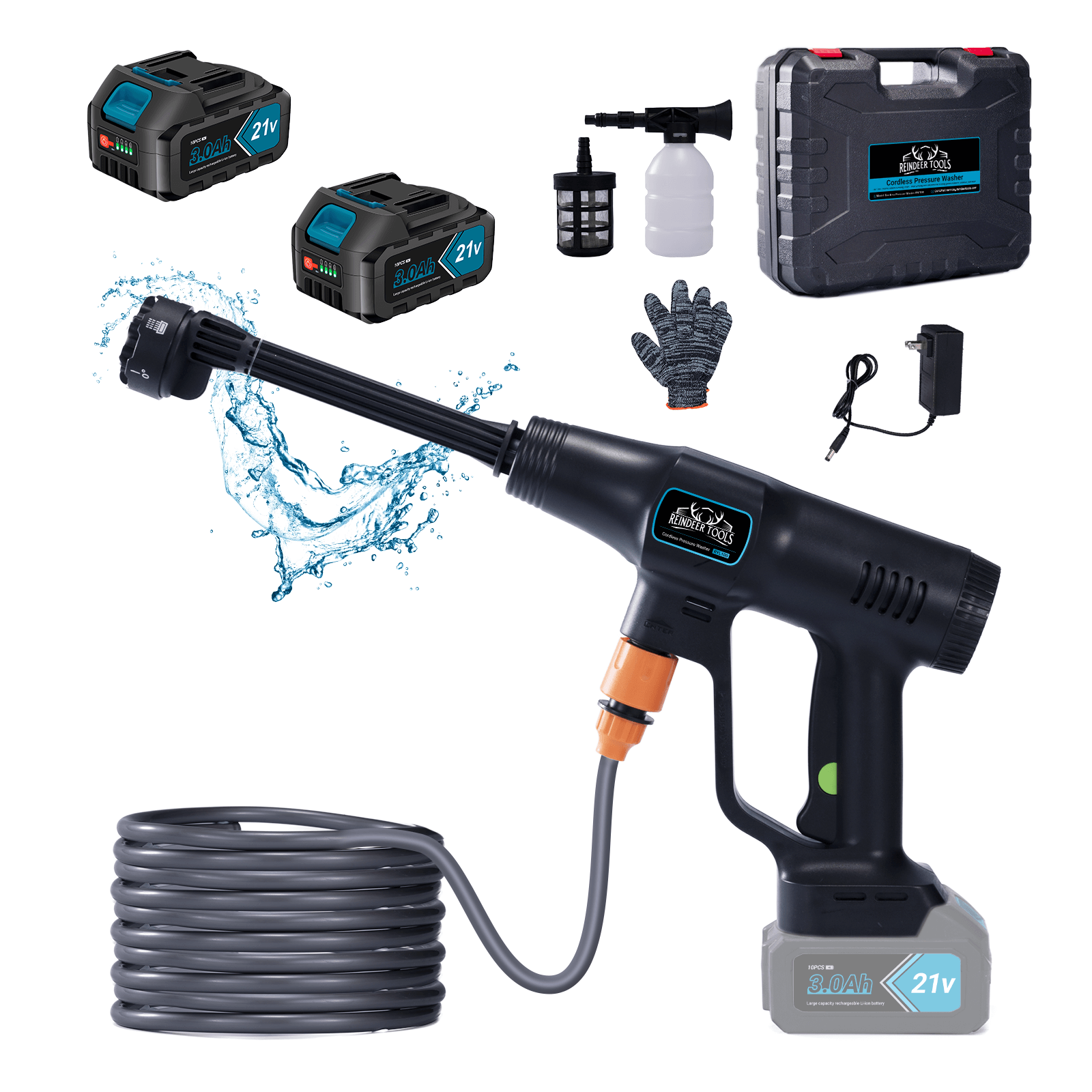 Black Cordless Pressure Washer 6-in-1 Cordless Power Washer Versatile Cleaning for Car, Patio & More-1