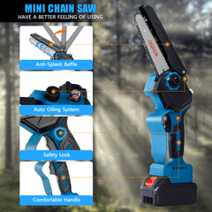 Brushless Motor 6" Cordless Electric Mini Chainsaw with Auto Oiler for Garden & Yard-3