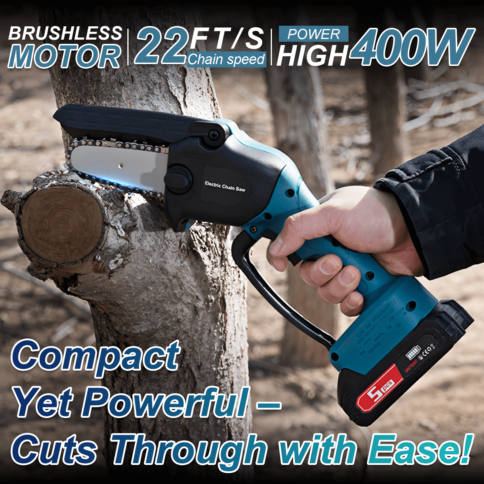 Brushless Motor & 3.0Ah Battery for Garden & Yard 4" Cordless Electric Mini Chainsaw-2