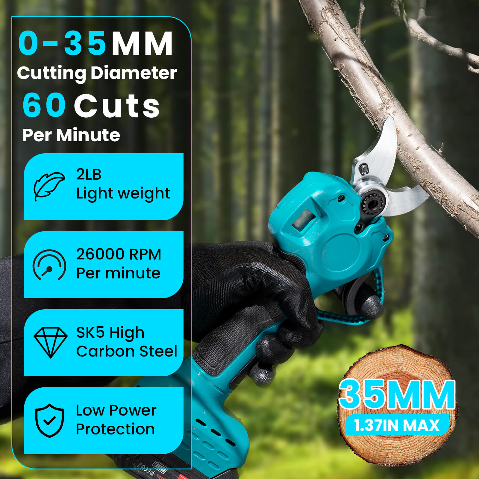 Cordless Electric Pruning Shears 1.37″(35mm) For DIY & Landscaping-2