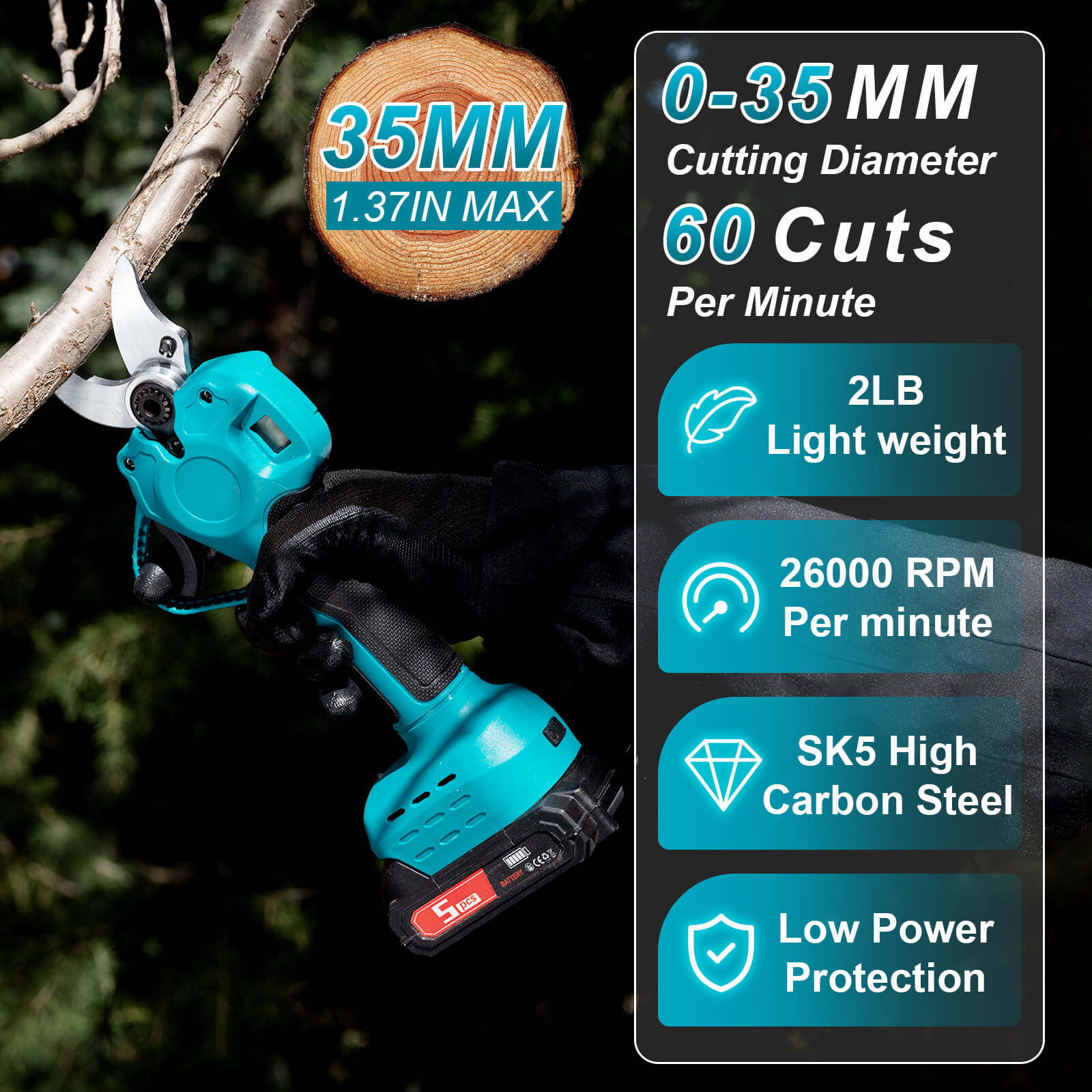 Cordless Electric Pruning Shears – 21V Rechargeable Battery for Garden & Yard-3