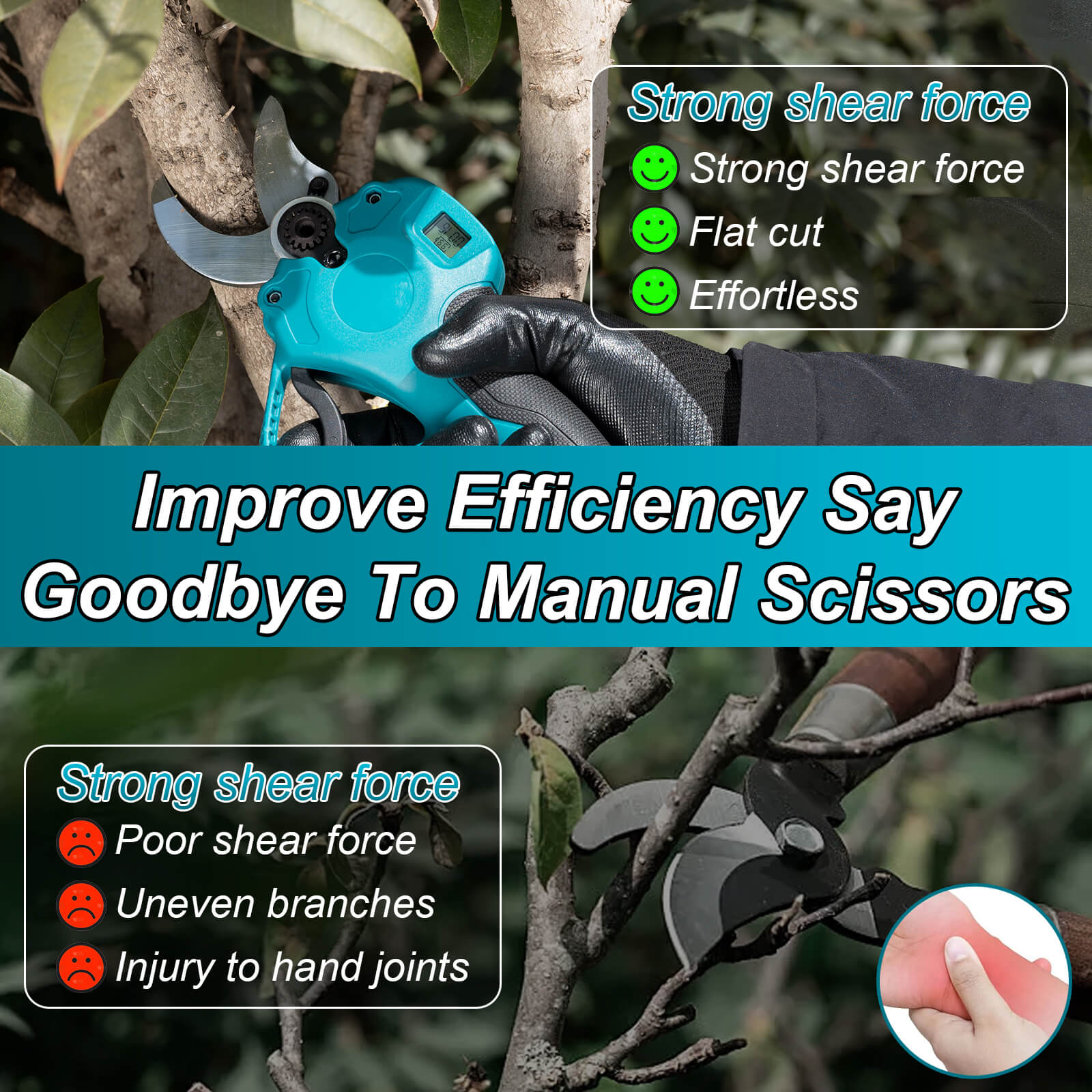 Cordless Electric Pruning Shears – 21V Rechargeable Battery for Garden & Yard-4