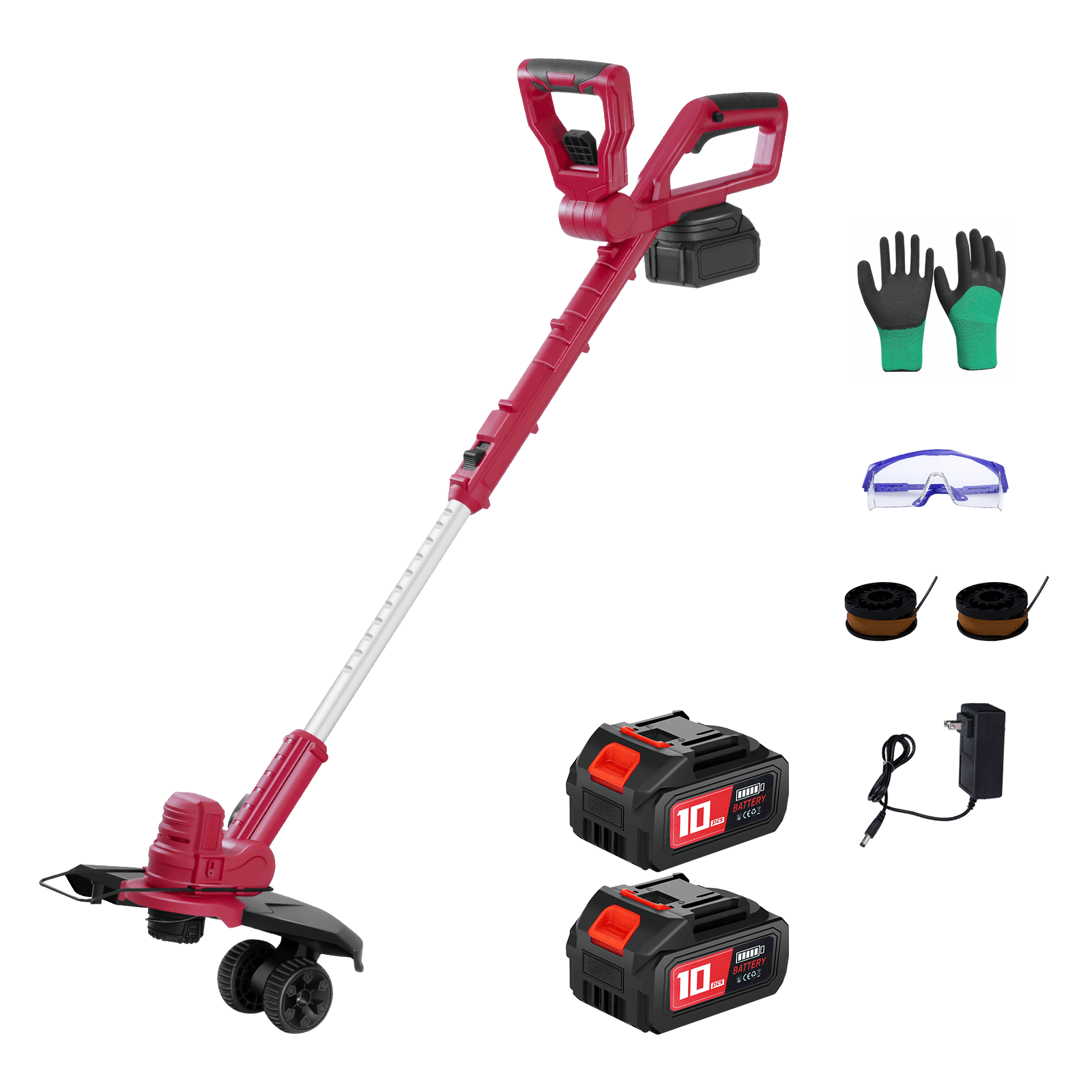 Cordless Electric String Trimmer Support Wheels W/4.0Ah Battery-1