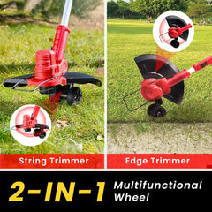 Cordless Electric String Trimmer Support Wheels W/4.0Ah Battery-3