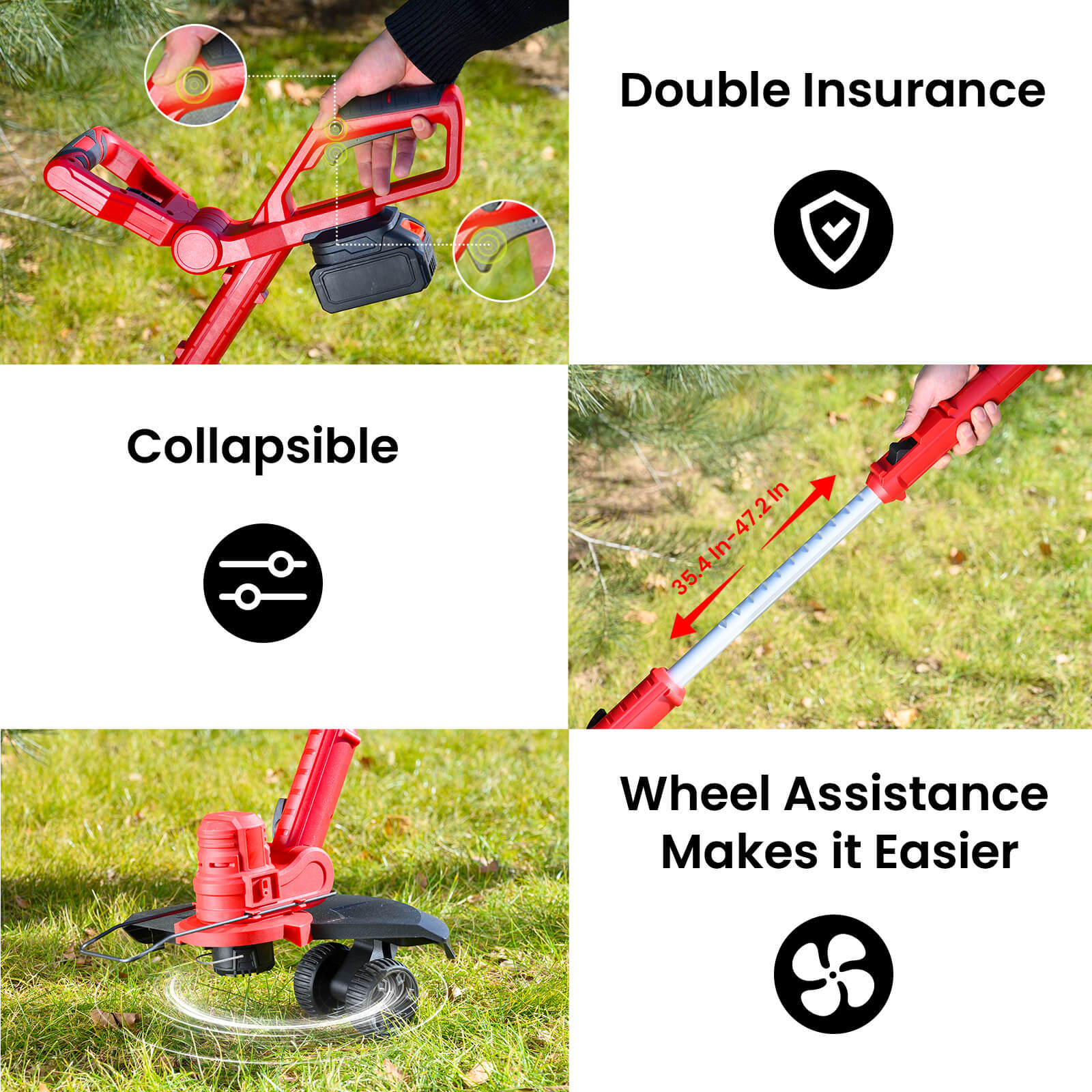 Cordless Electric String Trimmer Support Wheels W/4.0Ah Battery-4