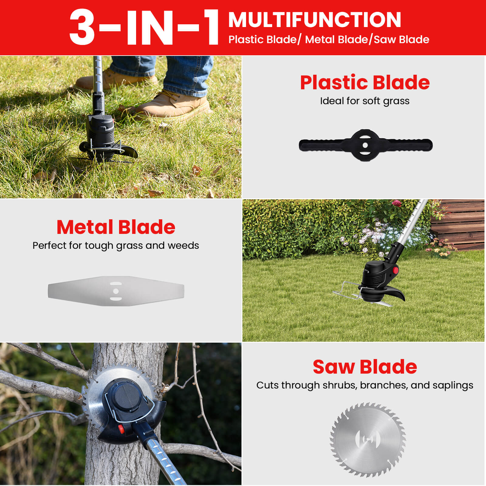 Cordless Weed Wacker Foldable 6in Trimmer & Brush Cutter for Yard & Lawn-3