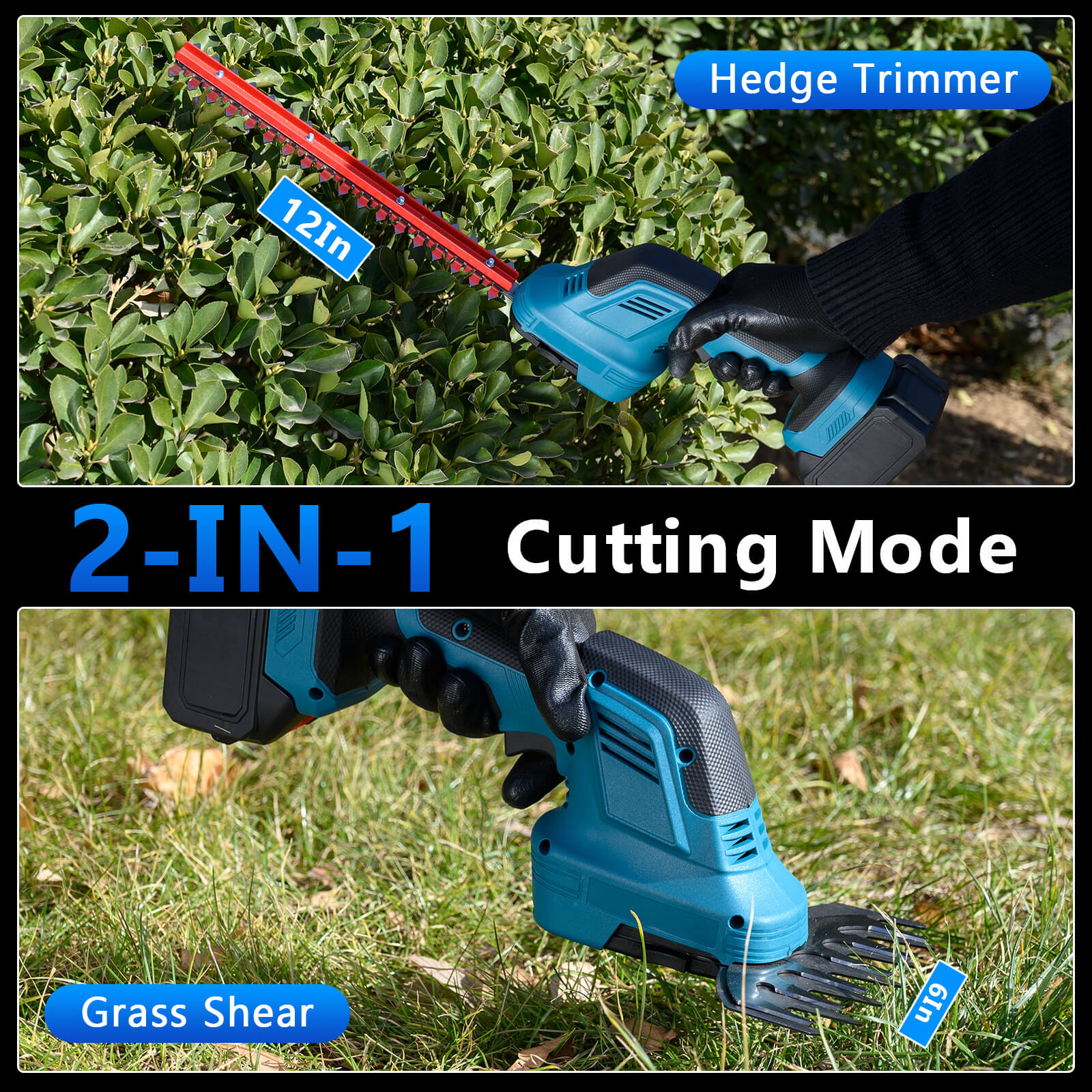 Electric Cordless Hedge Trimmer & Grass 2-in-1 Shear Perfect for Garden & Yard-5