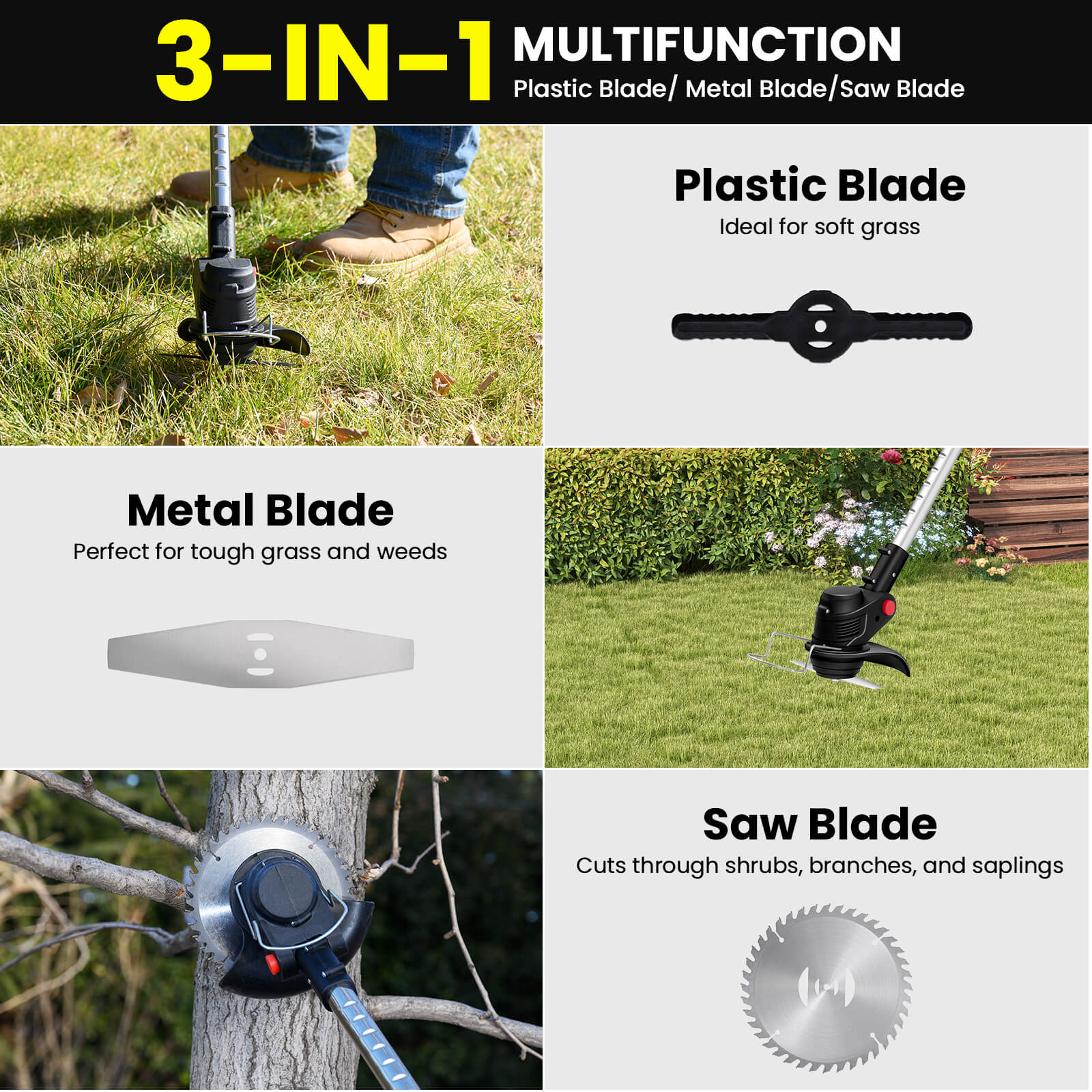 Foldable Weed Wacker 6" Electric Cordless Trimmer 2*21V 3.0Ah Batteries-5