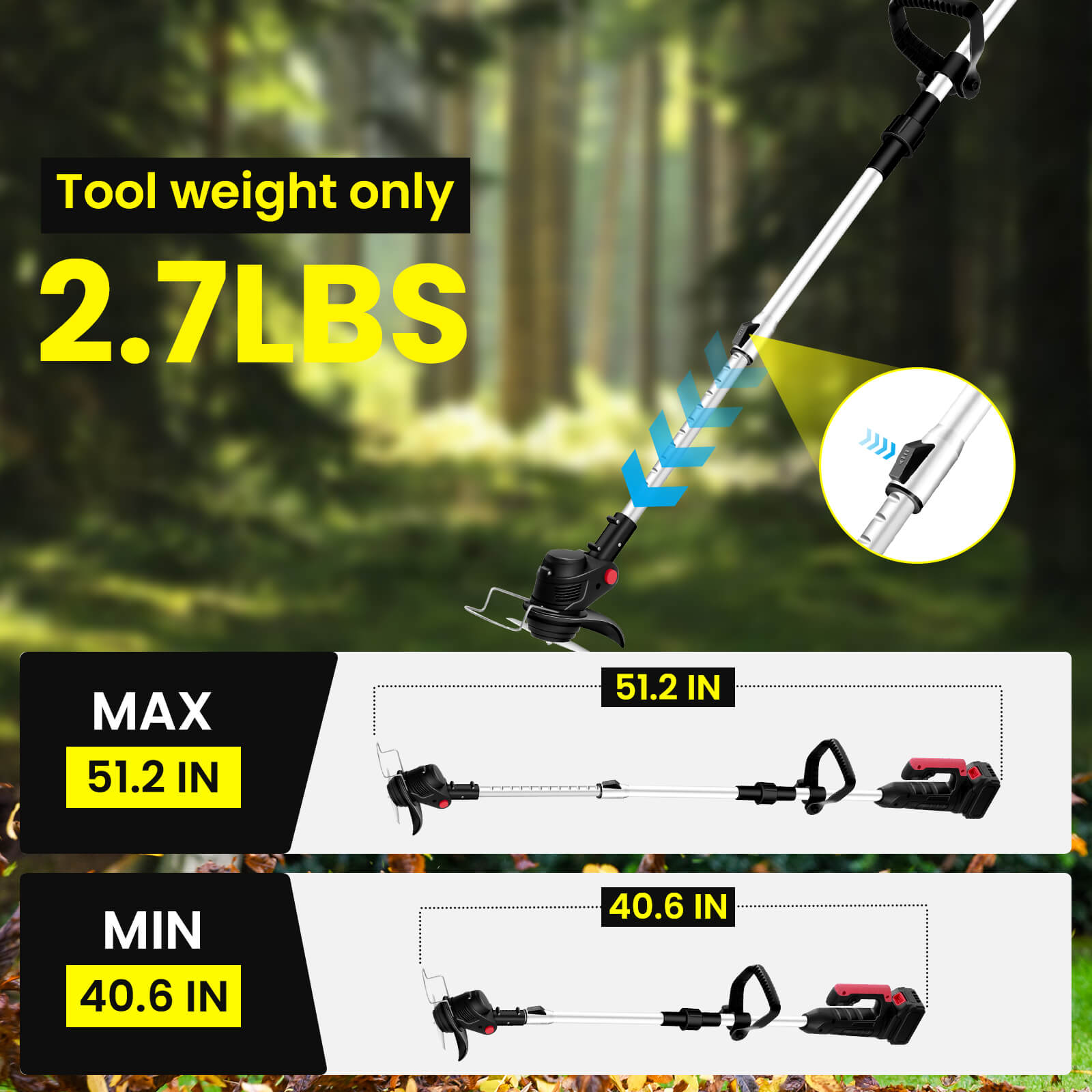 Foldable Weed Wacker 6" Electric Cordless Trimmer 2*21V 3.0Ah Batteries-7