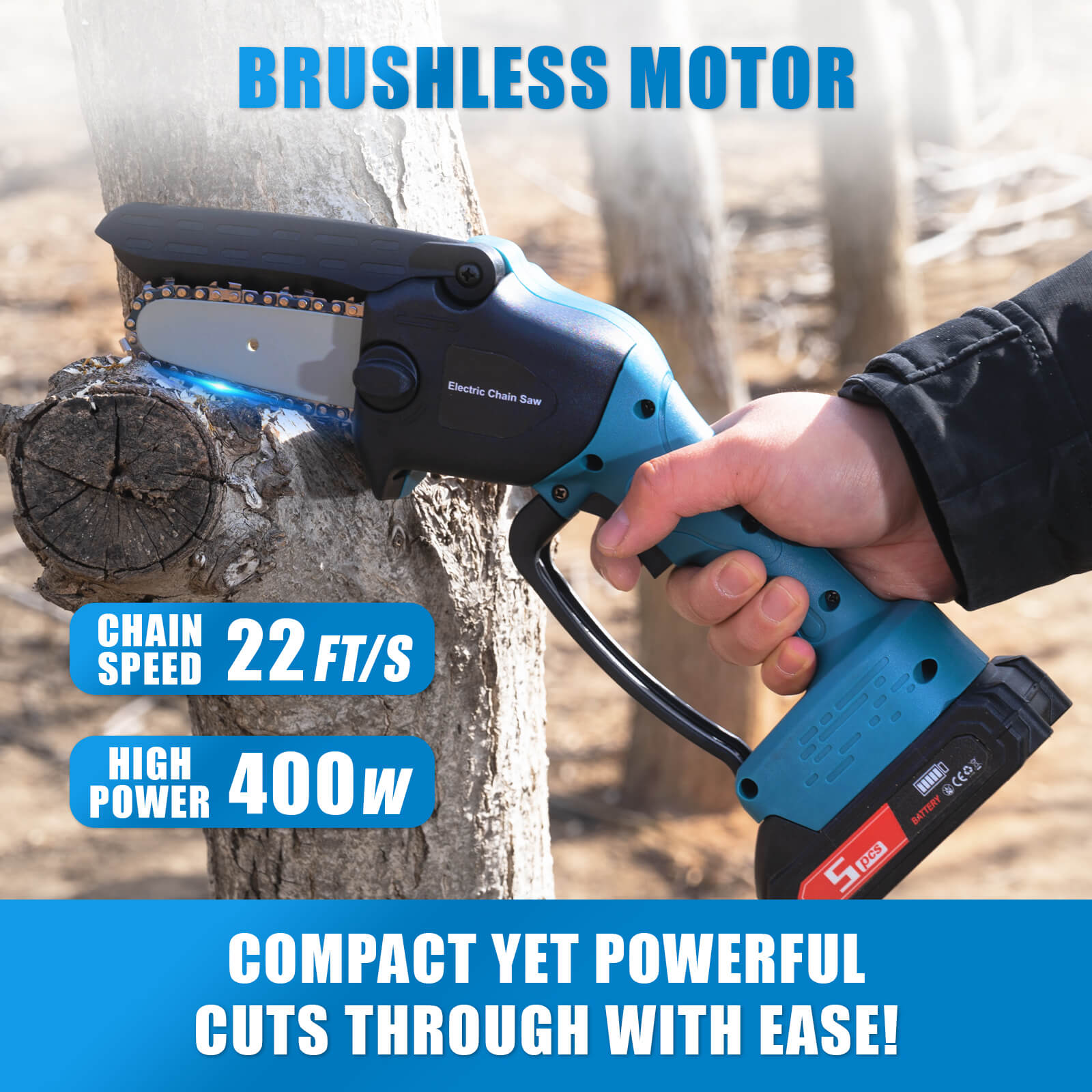 Lightweight 4in Cordless Mini Chainsaw Easy-to-Use Brushless Saw for Women & Seniors-2