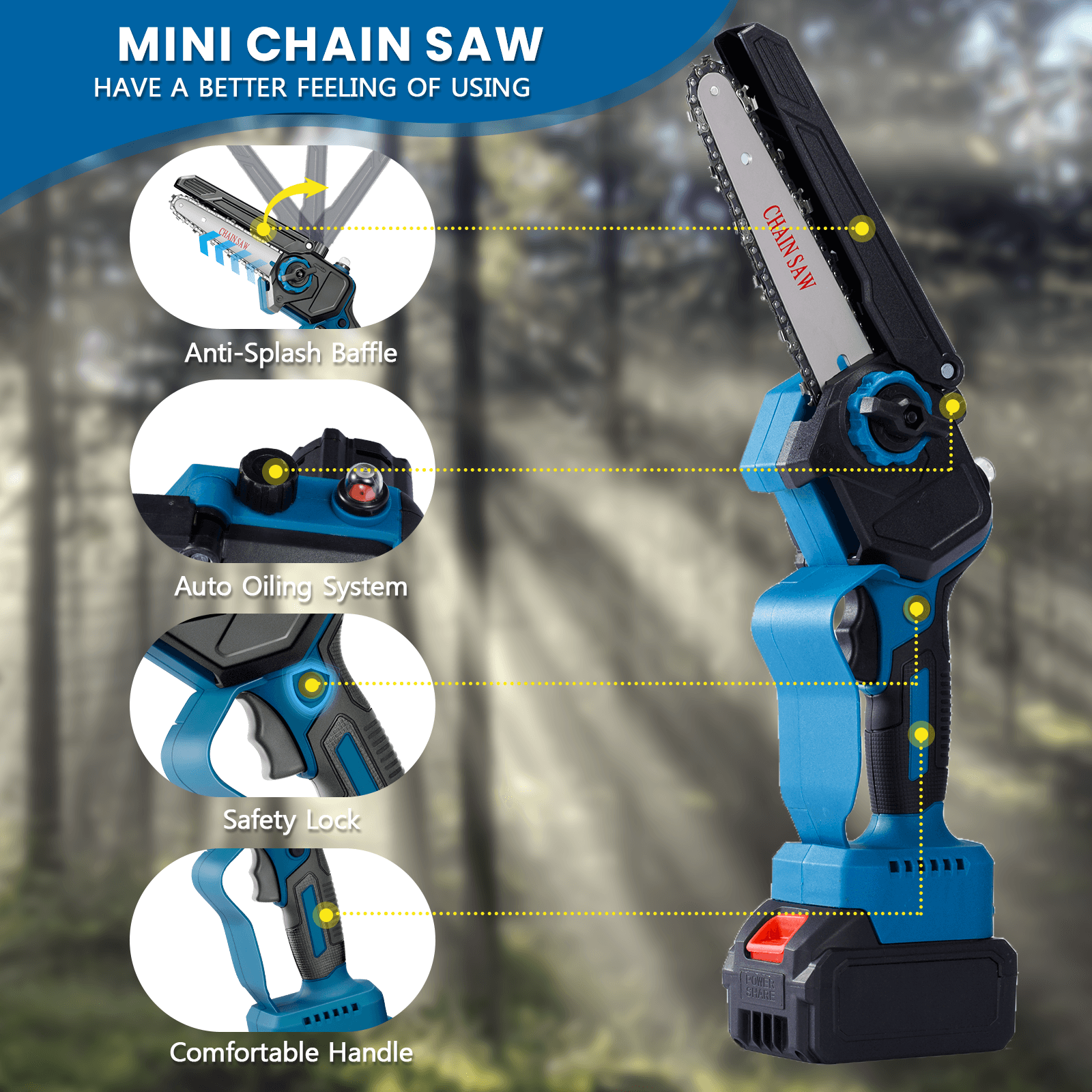 Lightweight Brushless Cordless Mini Chainsaw Easy-to-Use Brushless with Auto Oiler for Women & Seniors-4