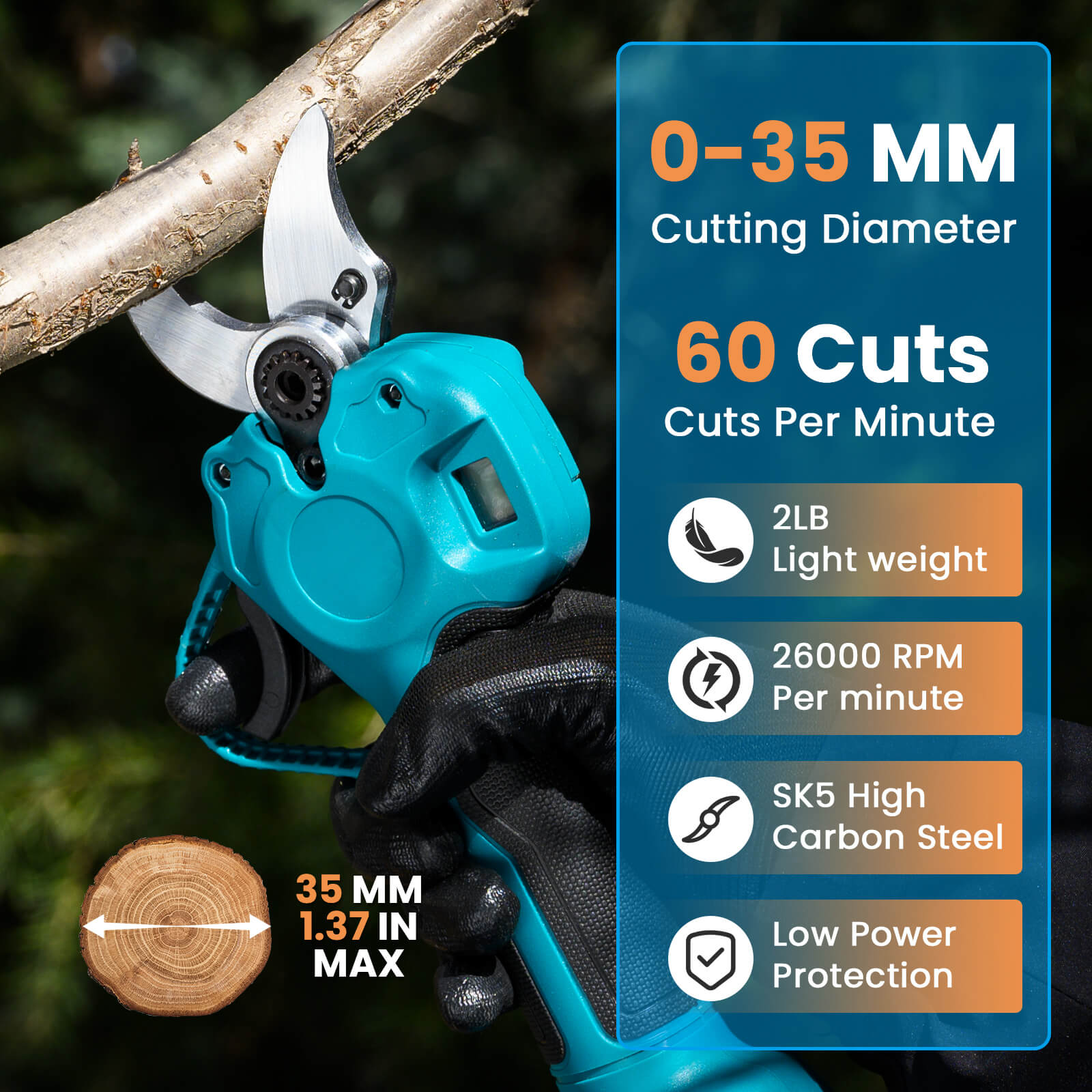 Lightweight Cordless 1.37″(35mm)  Pruning Shears – Easy-to-Use Electric Clippers for Women & Seniors-2