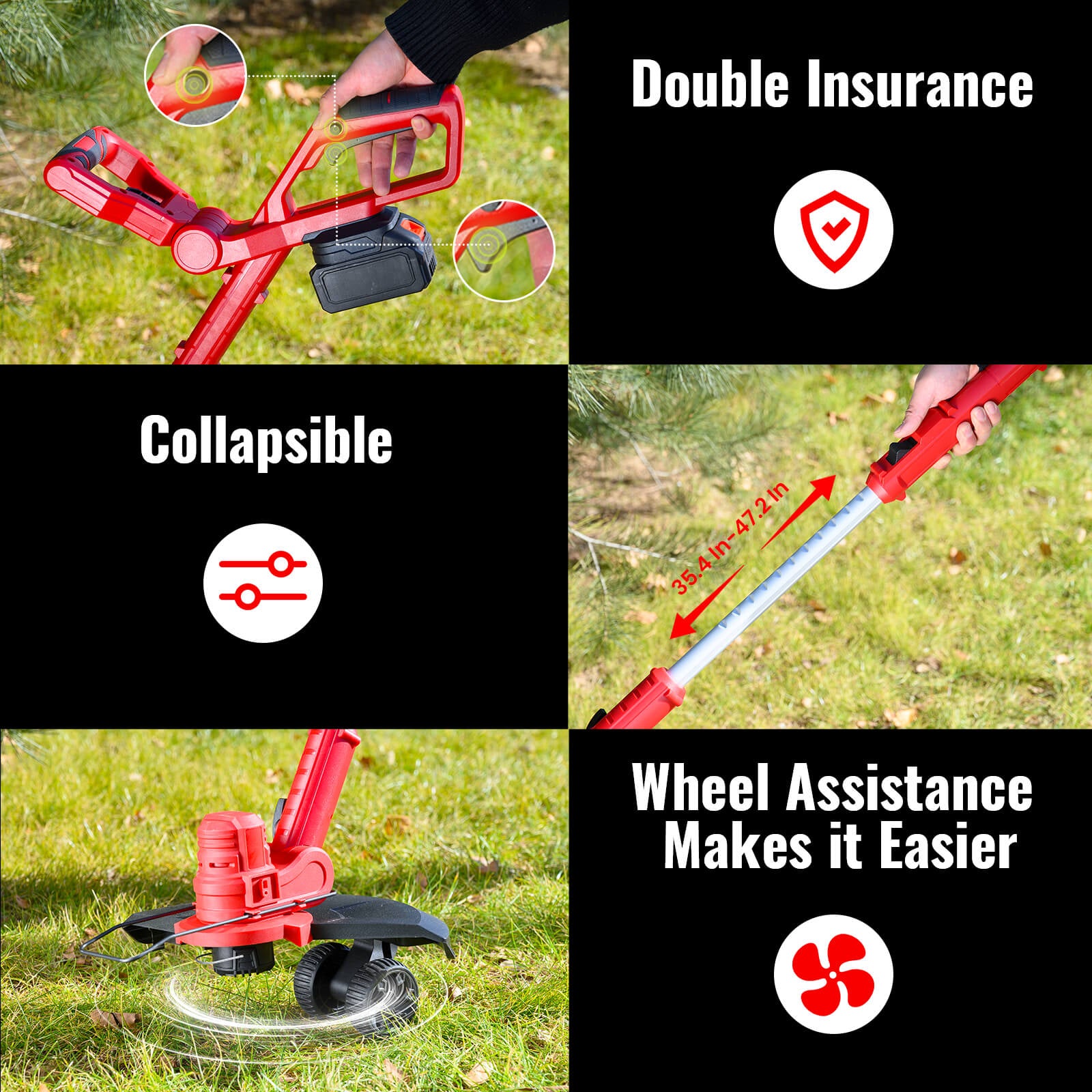 Lightweight Lawn Tool Cordless String & Edger Trimmer with Support Wheels-6