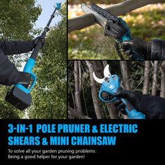 Max 8FT Extendable Pole Kit with 6” Cordless Mini Chainsaw & Electric Pruning Shears Limb Branch Cutter Pruner-3