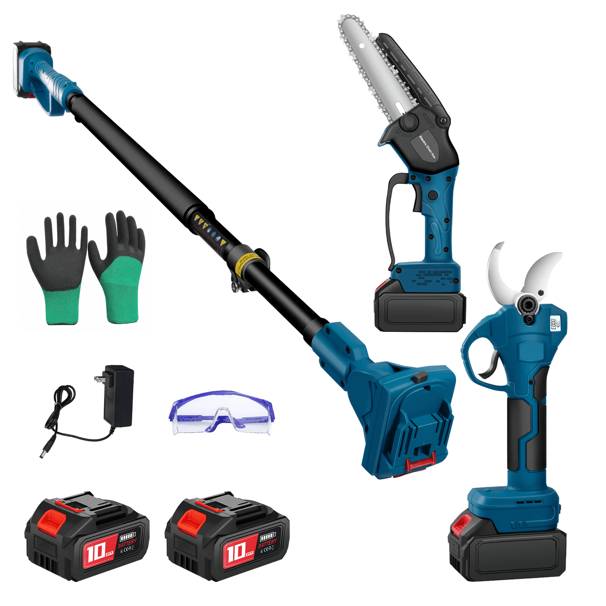 Reindeer 3 in 1 Extension Pole Cordless 6 inch Mini Chainsaw and electric pruning shears with 2 Battery for Tree Trimming-1