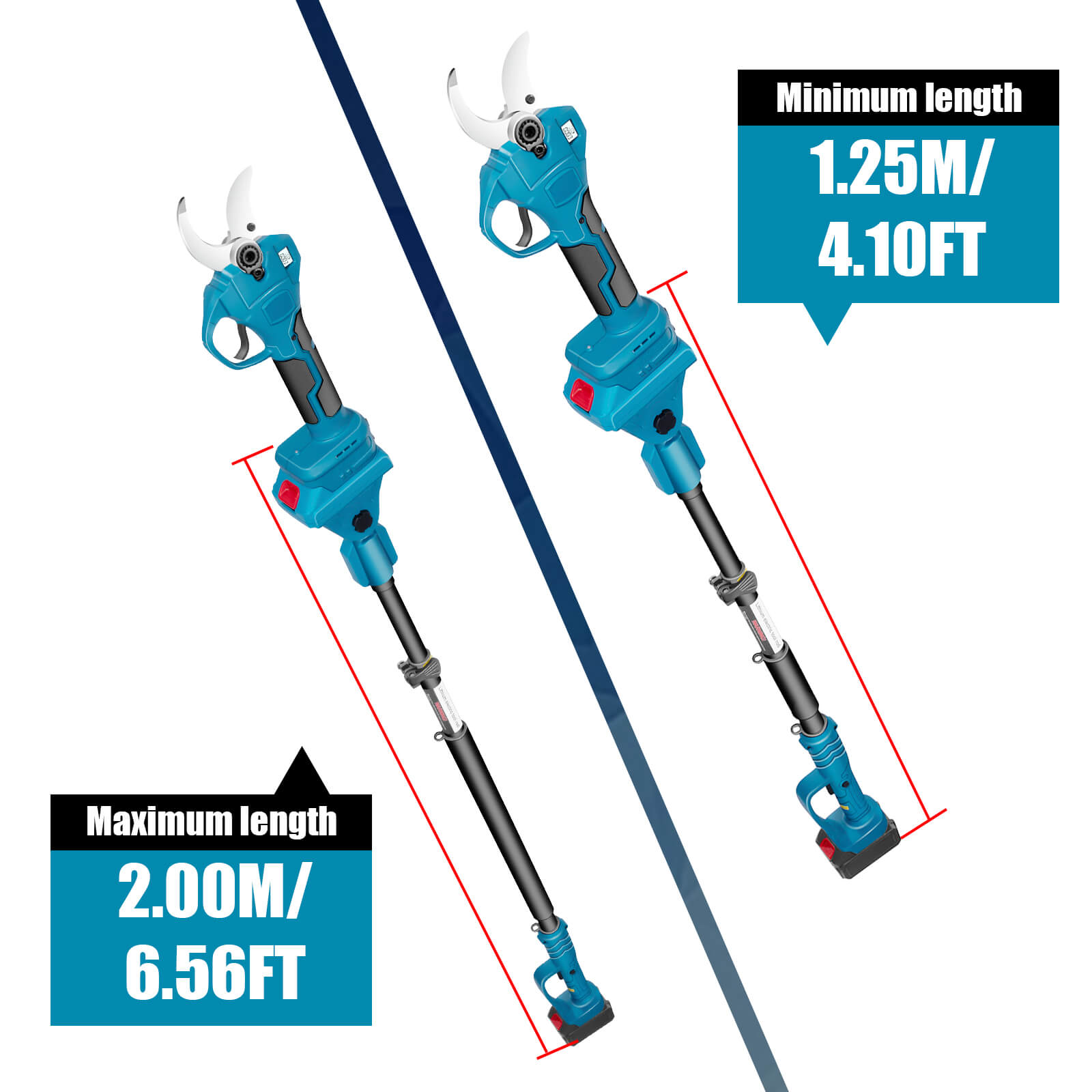 Reindeer 3 in 1 Max 6.5ft Extension Pole Kit with 6in mini chainsaw and electric pruning shears-4