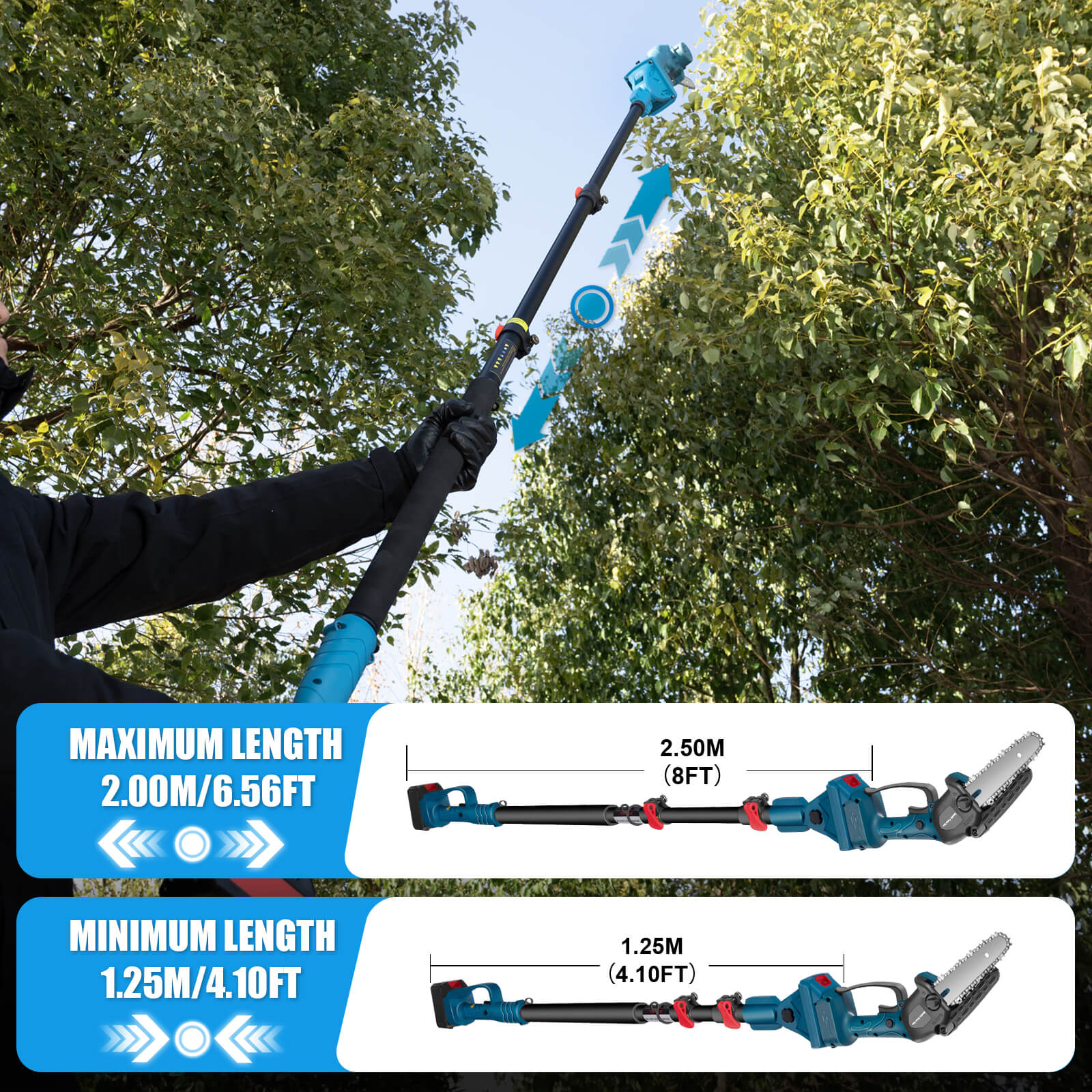 Reindeer 3 in 1 Max 8ft Extension Pole Kit with 6in Mini Chainsaw and Electric Pruning Shears-3