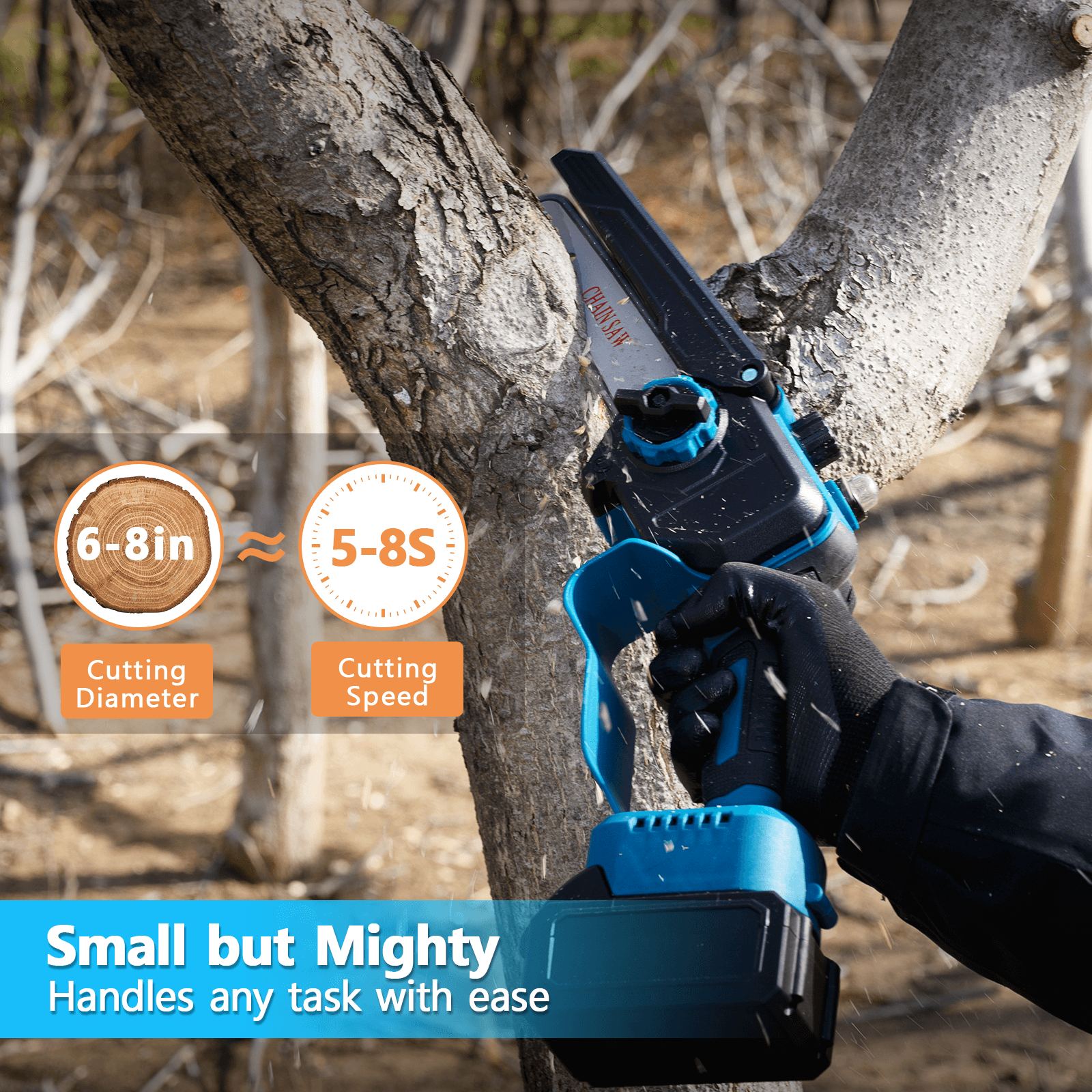 6" and 8" Cordless Mini Chainsaw Brushless Motor & Auto Oiler 3.0Ah Battery