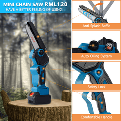 6" and 8" Cordless Mini Chainsaw Brushless Motor & Auto Oiler 3.0Ah Battery