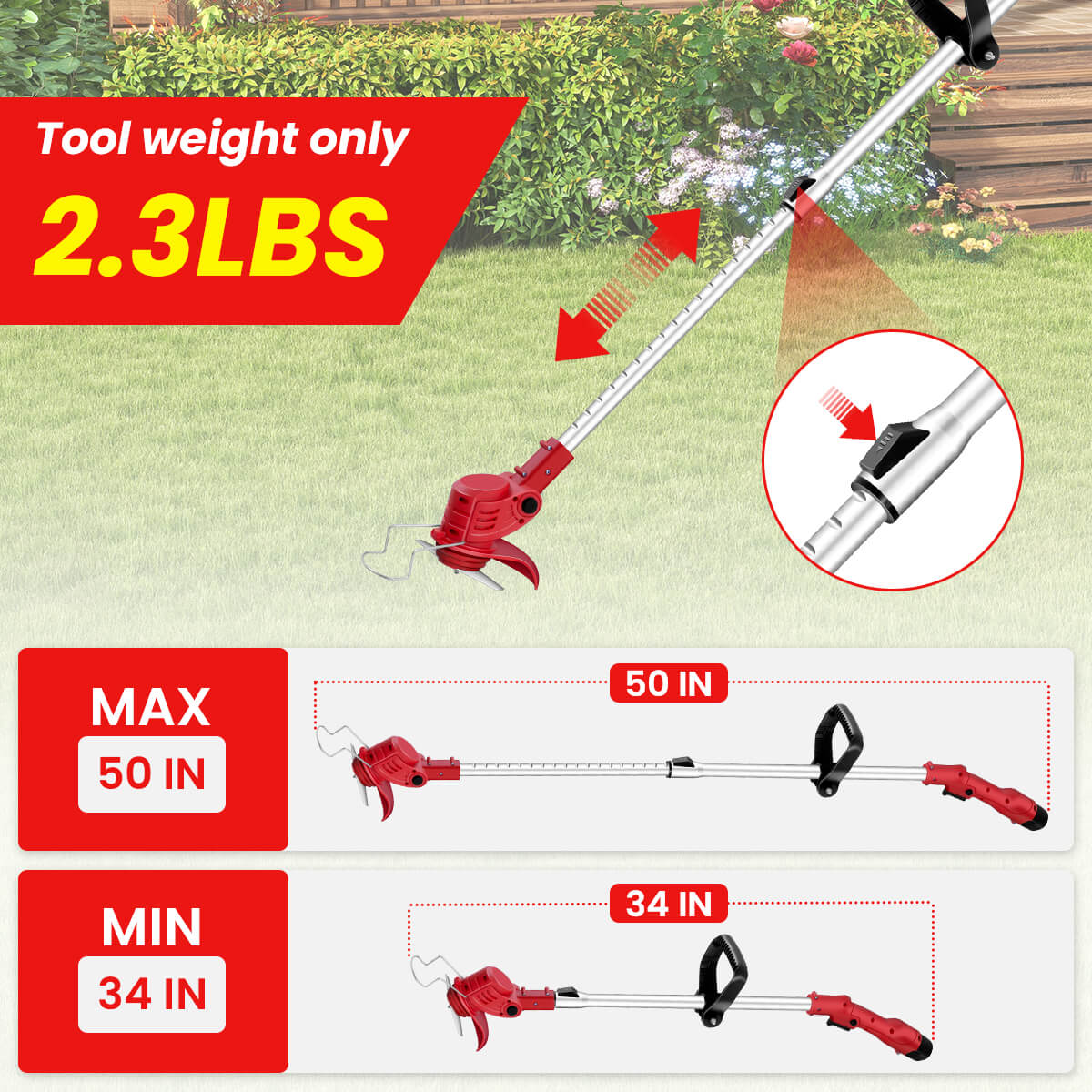Reindeer RGL100 12V Cordless Weed Wacker – 3-in-1 Lightweight Electric Grass Trimmer & Brush Cutter for Home & Garden, 6″ Blade, 3.0Ah Battery-7