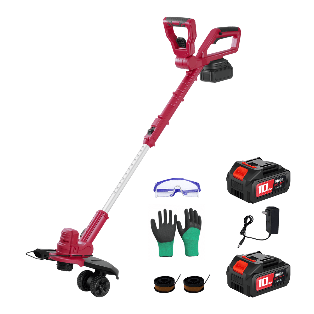 String Trimmer with Support Wheels 2 Batteries RGW100-1