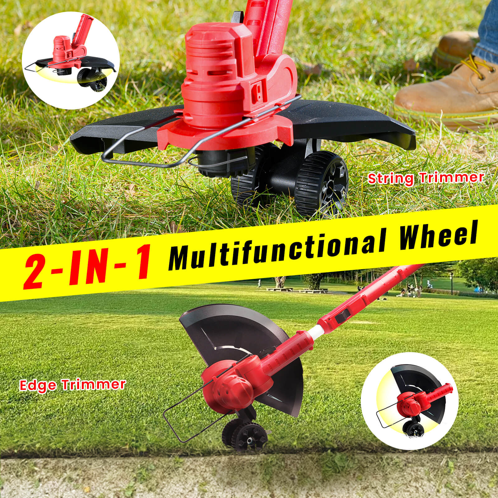 String Trimmer with Support Wheels 2 Batteries RGW100-2