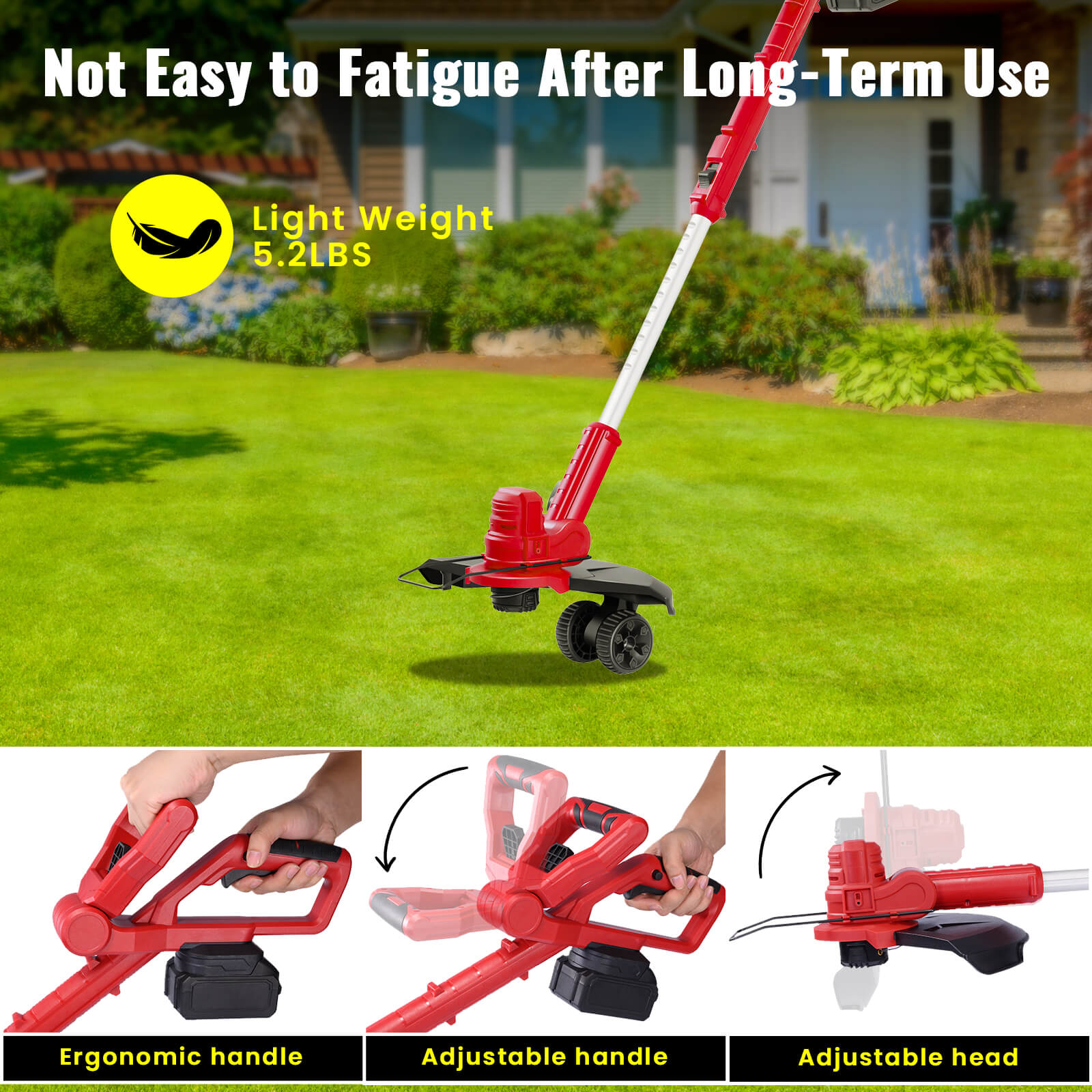 String Trimmer with Support Wheels 2 Batteries RGW100-3